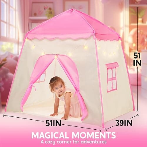 JOYIN Pink Princess Tent for Girls with LED Star Lights-Indoor & Outdoor Large Playhouse Kids Castle Play Tent for Children Indoor and Outdoor Games thumbnail 3
