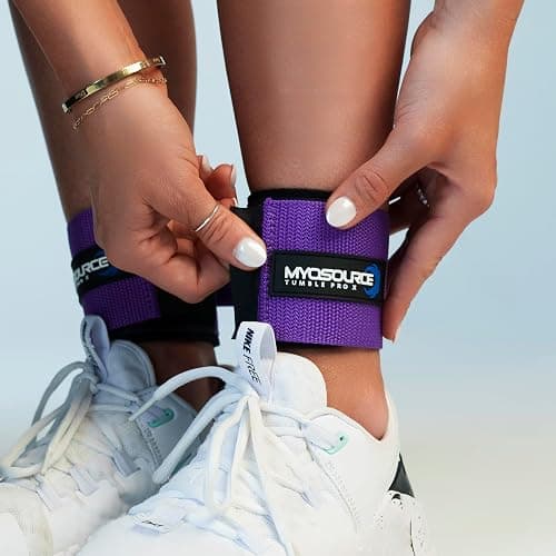 Myosource Kinetic Bands Tumble Pro X Ankle Straps Kit – Cheerleading Standing Tumbling Equipment, Gymnastics Backhandspring Trainer – Includes Flexibility Stunt Stretch Strap – Blue, Pink, Purple thumbnail 2