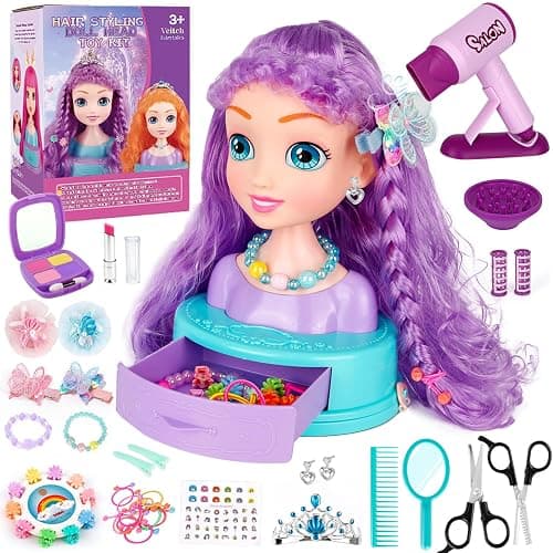 Kryonixty 4-in-1 Doll Head for Hair Styling Kids-9Inch,Hair Salon Toys Makeup Kit Princess Accessories Pretend Play Toys Birthday Gifts for 3-8 Year Old Girls - Image 1