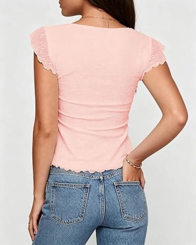 KIGRAD Women Boho Floral Mesh Layered Ruffle Peplum Crop Tank Tops Y2k Tie Front Cap Sleeve Lettuce Babydoll Cami Shirts thumbnail 6