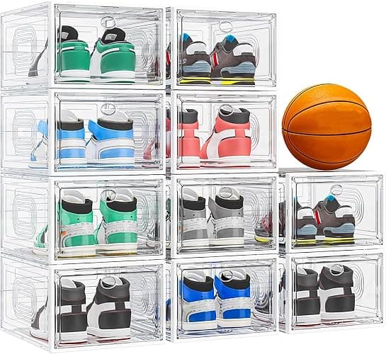caktraie 10 Pack Thicken Shoe Organizer Stackable,Upgraded Sturdy Shoe Storage Box with Magnetic Door,Shoe Containers For Sneaker Display,Hat Organizer,White - Image 1