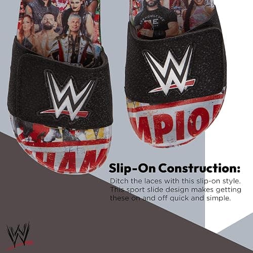 WWE Boys Slides Sandals – John Cena Roman Reigns Seth Rollins Championship Belt Pool Beach Slip On Shoes for Kids thumbnail 4