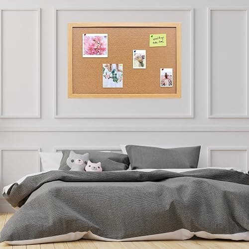 Yunihome Cork Bulletin Board, 13.3x17.8 Inches Hanging Cork Board Wooden Framed with Pins for Wall, Dorm Room, Office, Home Decor – Natural Cork & Black Frame thumbnail 5