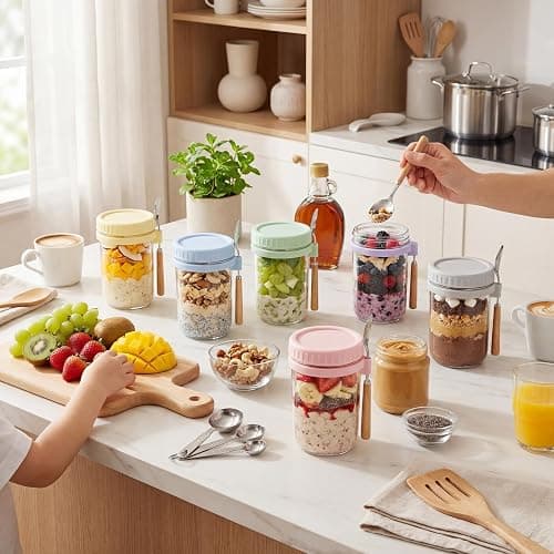 HomArtist 16oz Overnight Oats Containers with Lids and Spoons, 4 Pack Wide Mouth Mason Jars with Airtight Lids, Overnight Oats Jars for Salad, Chia Seed, Cereal, Yogurt thumbnail 5