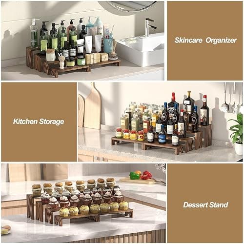2 Set Large Wooden Tiered Riser Display Stands for Vendor Events,Stackable Wooden Cupcake Stand,Farmhouse Decor Wood Dessert Table Display Set,Vendor Booth Display Items,Food Display Risers for Party（12-11.2-10.4-9.6IN） thumbnail 8