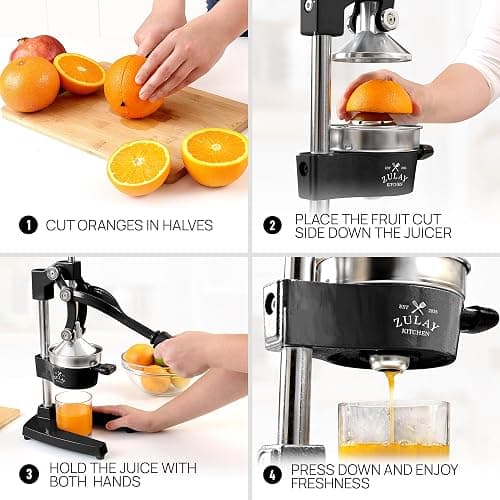 Zulay Kitchen Cast-Iron Orange Juice Squeezer - Easy-to-Clean, Heavy-Duty, Professional Citrus Juicer - Stainless Steel Lemon Squeezer - Manual Citrus Press & Orange Squeezer - Orange Juicer (Black) thumbnail 7