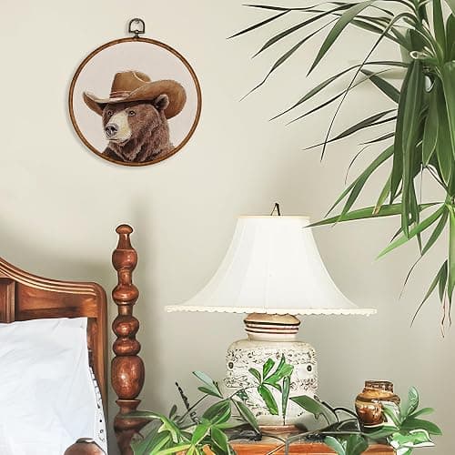 BCUANGD Western Trendy Round Wall Art Decor - Retro Bear Neutral Wall Art Canvas Frame Artwork Prints, Rustic Vintage Country Round Wall Hanging Decorations for Home Farmhouse Bedroom, 10"x10" thumbnail 2