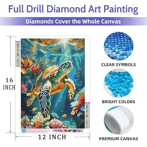 Lovepefe Sea Turtle Diamond Art Painting Kits for Adults Paint with Diamond Kit for Beginners DIY Full Drill Gem Art Home Wall Decor 12 X 16 Inch thumbnail 5