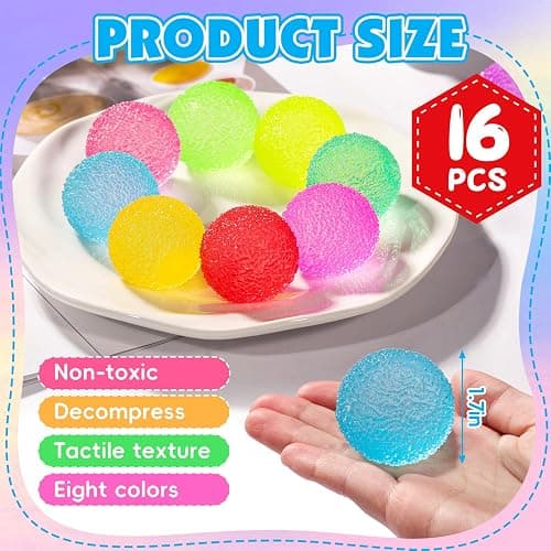 16 Pack Slow Rising Squishy Stress Balls，Textured Memory Soft Stress Ball | Squish Squeeze Toys for Adults Ball, Gumdrop Squishy Toys Bulk for Party Favors Gifts, Desk Toy and Prize thumbnail 2