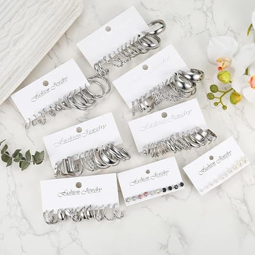 46 Pairs Gold Hoop Earrings Set for Women, Fashion Hypoallergenic Chunky Twisted Pearl Stud Earrings Multipack, Small Big Hoops Earring Packs Trendy for Christmas Birthday Party Jewelry Gift thumbnail 5