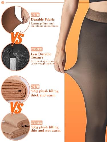 DORALLURE Fleece Lined Tights Women, Skin Colored Winter Thermal Leggings Fake Translucent Warm Pantyhose thumbnail 3