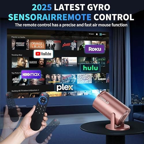 [Built-in Apps & 2025 Upgraded] Mini Projector Support 4K 1080P Auto Keystone 270° Rotatable with WiFi 6 and Bluetooth 5.4, Projector Portable Compatibile with HDMI/TV Stick/Memory Stick/Laptop-Gold thumbnail 7