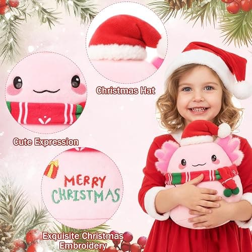 Christmas Plush Axolotl Stuffed Animal - Salamander Plush with Santa Hat Scarf Merry Christmas Embroidery Festive for Kids Lovers Collectors 9 Inch thumbnail 7