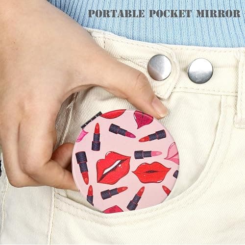 Quality Compact Vanity Mirror Gifts for Girls Women Beauty, Stylish Travel Folding Makeup Mirrors for Wallet Purse Pocket Handbag, Portable Double-Sided Magnifying Cosmetic Mirror, Bright Red thumbnail 2