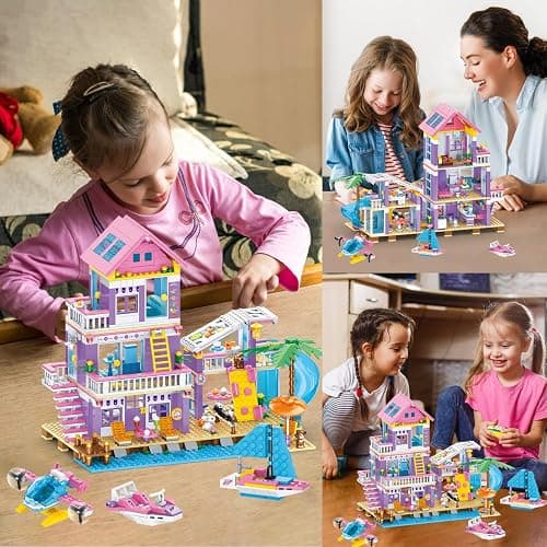 WINGIFT 955 Piece Beach House Building Set,Seaside Beach Villa Building Toys Friends Vacation Hut Blocks Set,STEM BuildingToys with Helicopter,Yacht,Sailboat,Christmas Birthday Gift for Girl Age 6-12+ thumbnail 8
