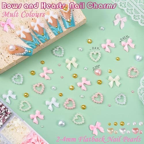 10000pcs Nail Charms and Gems:Pink Cute Bow Heart 3D Flower Charms for Junk Cases kit;Gold Chunky Butterfly Charms for Nails Design,nail jewels Diamond Rhinestones for Nails;Beads Pearls for Nails Art thumbnail 4