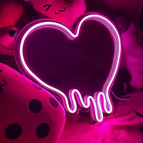 DAKABUKA Heart Neon Sign Pink Heart-Melting Neon Light Mirror LED Decorative Wall Mirror Sign for Bedroom and Girl's Room Party Studio Shop Decor Birthday Gift（13 * 11.8 inch） thumbnail 4