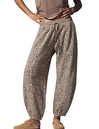 Sujama Barrel Sweatpants Women Leopard Pants 2025 Casual Baggy Cheetah Print Trousers with Pockets - Image 1