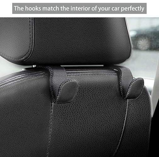 AMVOYOA Headrest Hooks for Purses and Bags, Car Back Seat Headrest Hanger Vehicle Beige Leather Storage Hook, Pack of 2 - Beige thumbnail 2