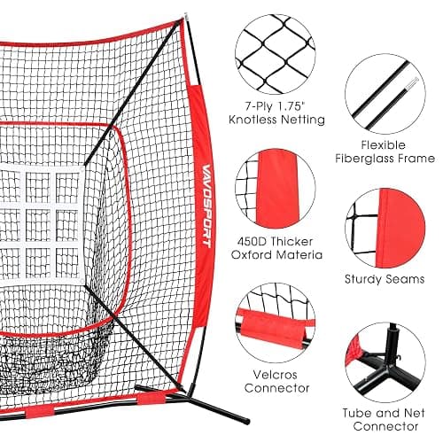 VAVOSPORT 7x7' Baseball Net Set - Portable Softball & Baseball Net, Batting Tee, Ball Caddy, Strike Zone, Training Equipment for Youth Practice thumbnail 3