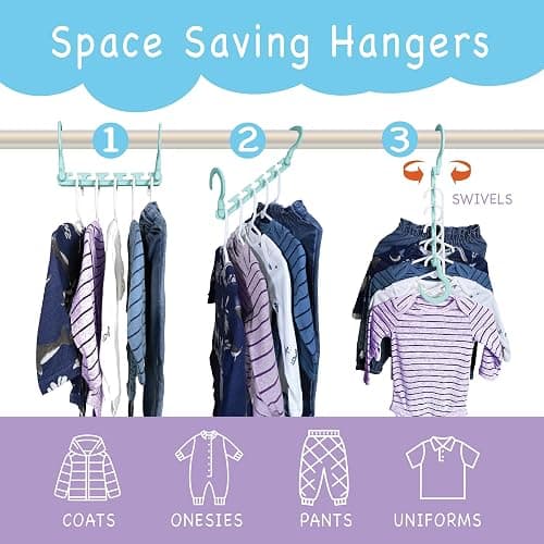Wonder Hanger Max 10-Pack Space Saving Hangers, Reinforced Hooks Swivels 360°, Cascading Hanger, Teens, College Dorms, Kids & Closet Organizer, Assembled – Pastel Blue thumbnail 2