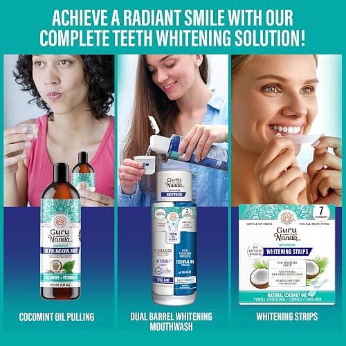GuruNanda Total Smile Makeover Kit Regular with Cocomint Oil Pulling, Dual Barrel Whitening Mouthwash, Whitening Strips & Butter on Gums Toothbrushes thumbnail 5