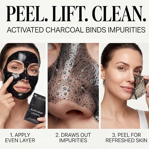 Black Mask Peel Off Face Mask with Activated Charcoal Powder – Korean Blackhead Remover Mask for Nose & Face, Pore Cleaner, Clay Mask & Strips Alternative, Face Mask Skincare for Men & Women, Gift Set thumbnail 4