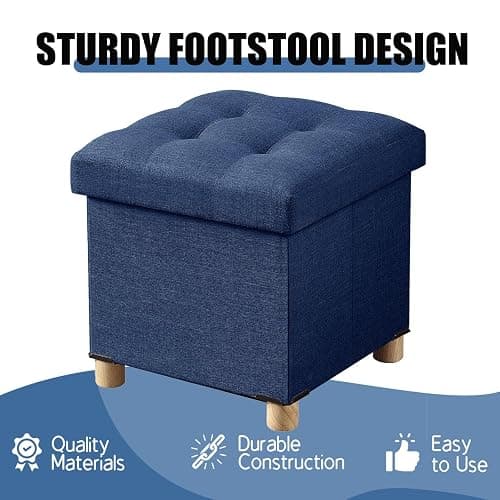 BRIAN & DANY Small Ottoman with Storage, Foot Stool Ottoman Storage Cube, Foot Rest for Couch with Legs, Navy Blue 15" x 15" x 15" thumbnail 4