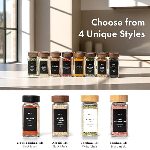 EDELHAUS® Square Spice Jars with Acacia Wooden Lid (Pack of 24) Spice Jars with Shaker Insert and 240 Labels - Acacia Lids Glass Container for Spice Organisation [4.3 in × 1.8 in] thumbnail 10