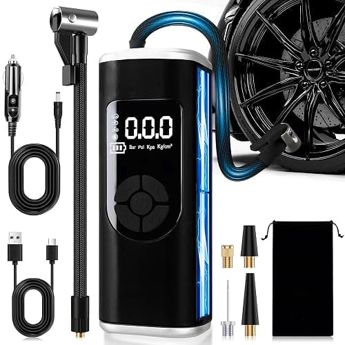 StartPro Tire Inflator Portable Air Compressor, 150PSI Cordless Air Pump, Dual Power Suply, LED Display, Flashlight, Auto Shut-Off, Fast Inflation for Car, Motorcycle, Bike, and Sports Equipment - Image 1