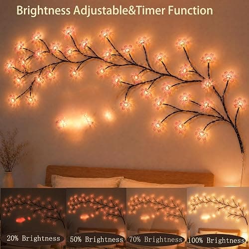 ENLETRAN Cherry Blossom Vine Lights, LED Flower Branch Lighting with Remote, 8 Modes Sakura Garland for Bedroom Wall Indoor Wedding Christmas Decor(7.6FT 144LED) thumbnail 2
