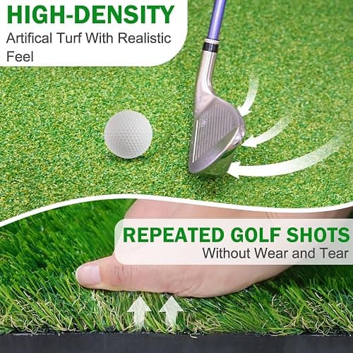 MONOJOY Golf Hitting Mat 5x4ft, Thick 31mm Artificial Turf Practice Mat with 6 Tees, Durable EVA Backing for Indoor | Outdoor Driving, Chipping & Swing Training thumbnail 7