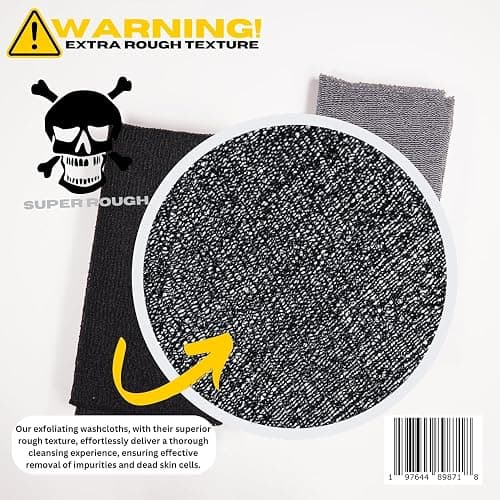 Extra Rough Exfoliating Washcloth-Extreme Body & Back Scrubber for Shower, Extra Long, Hygienic Rough Exfoliator, Men & Women, 2 Count Pack, Black & Grey, Killer Exfoliator thumbnail 5
