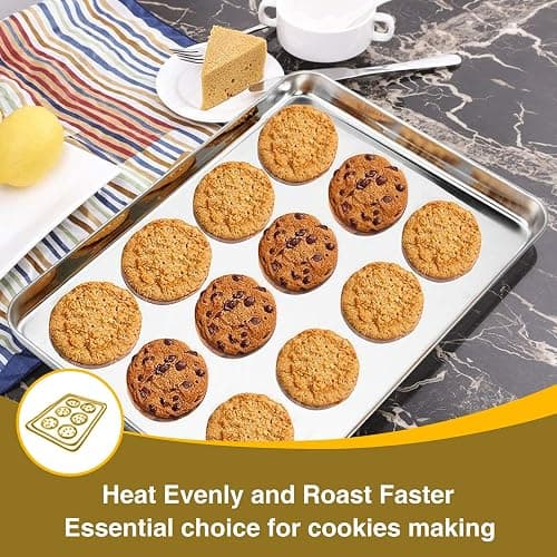 Wildone Baking Sheet with Rack Set (3 Pans + 3 Racks), Stainless Steel Baking Pan Cookie Sheet with Cooling Rack, Non Toxic & Heavy Duty & Easy Clean thumbnail 5