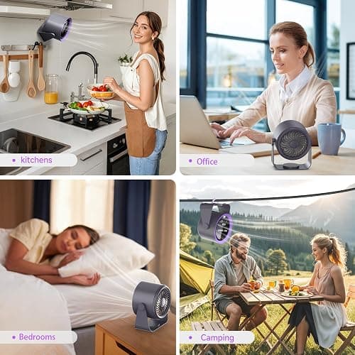 Wastou Rechargeable USB Desk Fan with Digital Display, 5-Speed Ultra Quiet Table Fan, 90° Manual Tilt & Hangable Fan for Bedroom, Kitchen, Camping, Office，Living Room thumbnail 7