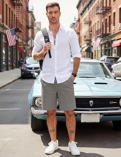 COOFANDY Men's Casual Shorts Cotton Elastic Waist Drawstring Shorts Lightweight Summer Beach Shorts thumbnail 3