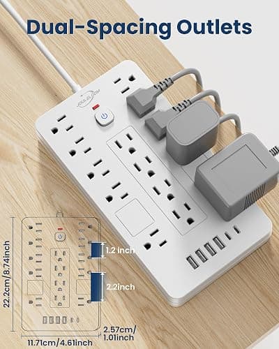 JouleLoom Surge Protector Power Strip-14 Outlets and 6 USB Ports, 6 Feet Flat Plug Extension Cord, 1850 Joules, White, ETL Listed for Home, Office, Dorm Room thumbnail 4