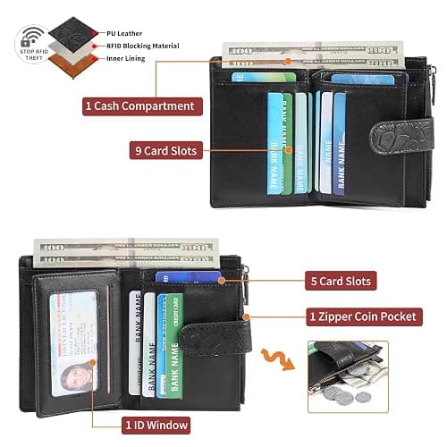 GAEKEAO Womens Wallet Small Vegan Leather RFID Blocking Bifold Zipper Pocket Wallet Card Case Purse with ID Window thumbnail 3