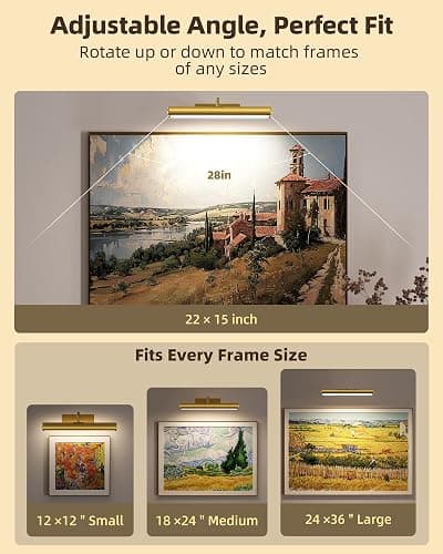 EZVALO Picture Light for Wall, 13in Wireless Rechargeable 4000mAh LED Art Light with Remote, Dimmable 3 Color Temps, Battery Operated Wall Light for Living Room, Bedroom, Gallery (Gold, 2 Pack Set) thumbnail 6