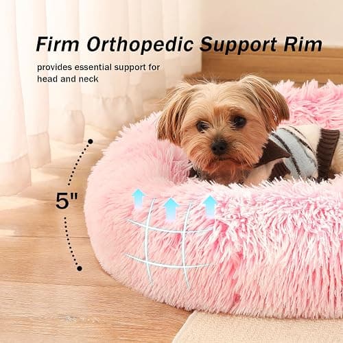 NOYAL Calming Donut Dog Bed for Small to Medium Dogs & Cats - Plush Faux Fur Anti-Anxiety Pet Bed with Machine Washable Cover & Non-Slip Base thumbnail 5