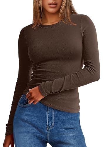 ANRABESS Womens Long Sleeve Thermal Shirts Slim Fit Basic Tee Tops Warm Fleece Undershirts 2025 Fall Winter Layer Outfits - Image 1