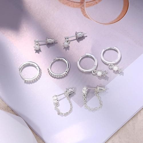 SELSHE Gold Plated Earrings for Women, 14k Gold Plated Earring Stack Hypoallergenic Pearl Drop Earring Dainty Earrings for Women Trendy Cute Small Huggie Hoop Earring Fashion Womens Jewelry thumbnail 5