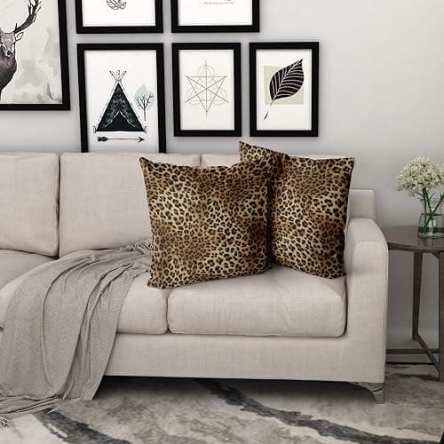 Granbey Brown Leopard Throw Pillow Cover - 2 Pcs Cheetah Pillow Case 20x20 inch Cotton Soft Animal Print Pillows Covers Decorative Cushion Cover for Home Couch Bed Sofa Double Side Printed thumbnail 8