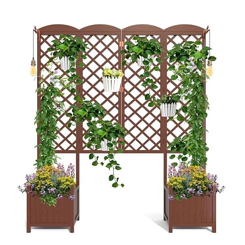 Planter Box with Trellis,72in Tall Outdoor Wooden Raised Garden Bed with Trellis,Patio Balcony Garden Privacy Planter Box for Climbing Plants,Fruits,Vegetables,Flowers,Dark Brown - Image 1