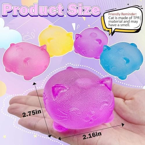 4 Pack Gummy Kitty & Sugar Ball Designs, Anxiety Relief & Focus Toy, Maltose Filled Squeeze Cat Toys for Sensory Play, Sensory Fidget Toys for Adults, Kids, Slow Rising Squishy Stress Ball thumbnail 2