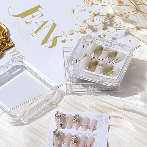 MZSX 20 Stück Nagelaufbewahrungsboxen zum Aufdrücken (7,5 × 7,5 cm), 90 Stück verbessertes doppelseitiges Klebeband, klare Nagelspitzen-Display-Aufbewahrungsbox-Set, transparentes Kunstnageldisplay thumbnail 7