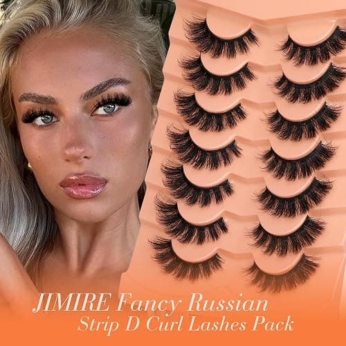 JIMIRE Mink Lashes Fluffy Cat Eye False Eyelashes D Curl Russian Strip Lashes Natural Look Soft Fake Lashes Volume Eyelash Extensions 7 Pairs Pack thumbnail 4