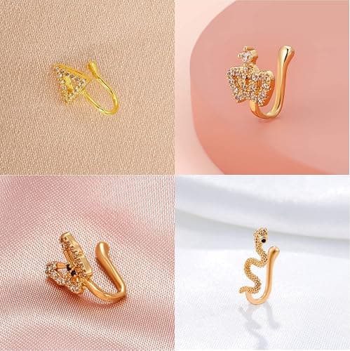 VitaCool Fake Nose Ring Hoop Fake Nose Stud Magnetic Septum Nose Ring Stud Stainless Steel CZ Fake Nose Piercing Stud Faux Nose Ear Lip Cuffs Non Pierced Jewelry for Women Men thumbnail 4