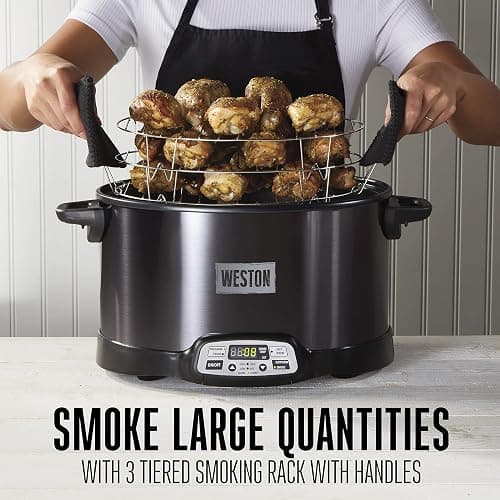 WESTON BRANDS 2-in-1 Indoor Electric Smoker & Programmable Slow Cooker, 6 Quart, With 3-Tier Smoking Rack for Meat, Cheese and More, Dishwasher Safe Crock, Temperature Probe, Black (03-2500-W) thumbnail 8
