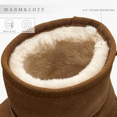 BlackTwig Women's Ankle Snow Boots - Short Fur Lined Suede Winter Boots Slip On for Warmth & Comfort thumbnail 6